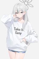 alternate_outfit artist:soonmu99 character:konoka_(blue_archive) english_text grey_eyes grey_hair halo in-series_category:public_peace_bureau in-series_category:valkyrie_police_school long_hair series:blue_archive short_shorts v // 2699x4096 // 395KB