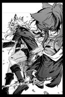 animal_ears artist:deatiose character:lappland_(arknights) character:texas_(arknights) eye_scar in-series_category:lupo in-series_category:siracusa long_hair messy_hair monochrome ponytail series:arknights wolf_ears wolf_girl // 557x827 // 300KB