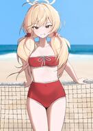alternate_outfit artist:momoca blonde_hair character:yoshimi_(blue_archive) halo in-series_category:after_school_sweets_club in-series_category:trinity_general_school long_hair series:blue_archive swimsuit twin_tails yellow_eyes // 2480x3508 // 4.5MB