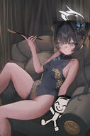 artist:fremifrog black_hair character:doodle_sensei_(blue_archive) character:kisaki_(blue_archive) character:sensei_(blue_archive) grey_eyes hair_accessories hair_bun halo in-series_category:genryumon in-series_category:shanhaijing_secondary_school qipao series:blue_archive twin_tails // 3289x4969 // 18MB