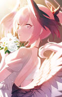 alternate_outfit artist:nasan bird_girl body_wings character:koharu_(blue_archive) dress feathered_wings halo head_wings in-series_category:justice_task_force in-series_category:make-up_work_club in-series_category:trinity_general_school pink_eyes pink_hair ponytail series:blue_archive // 1500x2323 // 1.2MB