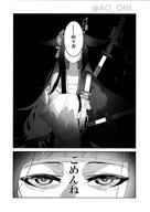 artist:onioni_aoi bird_girl character:mio_(arknights) comic hair_accessories in-series_category:higashi in-series_category:liberi japanese_text kimono long_hair monochrome sarashi series:arknights series:hololive tears // 634x898 // 117KB