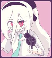 artist:ojibi character:key_(blue_archive) hair_bow hair_down_the_middle halo in-series_category:game_development_department in-series_category:millenium_science_school long_hair pink_eyes ponytail series:blue_archive tears white_hair // 1280x1440 // 30KB