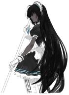 artist:kawatiw black_hair brown_skin character:karin_(blue_archive) halo in-series_category:cleaning_&_clearing in-series_category:millenium_science_school long_hair maid meta:source_deprecated series:blue_archive yellow_eyes // 1378x1896 // 228KB