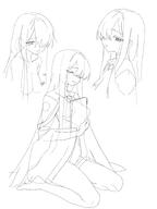 artist:rehu character:malkuth_(blue_archive) hair_covering_eye in-series_category:decagrammaton long_hair meta:work-in-progress monochrome series:blue_archive tears white_skin // 3000x4000 // 380KB