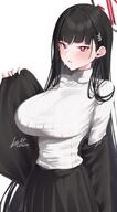 artist:esto_0079 black_hair character:rio_(blue_archive) halo in-series_category:millenium_science_school in-series_category:seminar long_hair mechanical_halo red_eyes series:blue_archive sweater sweaty // 905x1635 // 125KB