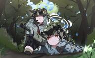animal_ears artist:fuyubone black_hair brown_hair character:miyu_(blue_archive) character:otogi_(blue_archive) fox_ears fox_girl halo in-series_category:fox_squad in-series_category:rabbit_squad in-series_category:SRT_special_academy red_eyes series:blue_archive // 4759x2894 // 13MB
