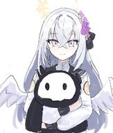 artist:eiraku_tee body_wings character:azusa_(blue_archive) feathered_wings hair_accessories halo in-series_category:make-up_work_club in-series_category:trinity_general_school long_hair purple_eyes series:blue_archive white_hair // 911x1074 // 120KB