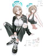 alternate_outfit artist:anyak05 beauty_mark blonde_hair blue_eyes casual_clothes character:asuna_(blue_archive) hair_covering_eye halo in-series_category:cleaning_&_clearing in-series_category:millenium_science_school korean_text pants series:blue_archive sports_wear wolf_cut // 989x1283 // 178KB