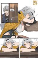 artist:unrulyfriedrice beauty_mark character:wise_(zenless_zone_zero) character:yi_xuan_(zenless_zone_zero) comic english_text eye_liner hair_accessories in-series_category:yunkui_summit long_hair series:zenless_zone_zero white_hair yellow_eyes // 2500x3800 // 868KB