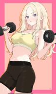 alternate_outfit artist:watti3600 blonde_hair blue_eyes character:juou_sena_(gakuen_idolmaster) long_hair midriff series:gakuen_idolmaster series:idolmaster sports_wear sweaty // 1229x2048 // 222KB