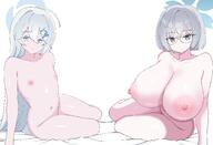 artist:namakurage glasses green_eyes grey_eyes grey_hair hair_accessories in-series_category:odyssey_maritime_school long_hair meta:character_request puffy_nipples series:blue_archive short_hair white_hair // 4096x2801 // 3.7MB