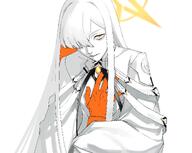artist:kawatiw character:malkuth_(blue_archive) eye_bags forced_to_grab_breast hair_covering_eye in-series_category:decagrammaton long_hair pov series:blue_archive white_hair white_skin // 2000x1594 // 240KB