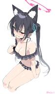 animal_ears artist:kandori black_hair cat_ears cat_girl character:serika_(blue_archive) character:serika_(swimsuit)_(blue_archive) disgusted_face flushed_face halo in-series_category:abydos_high_school in-series_category:foreclosure_task_force long_hair red_eyes series:blue_archive sweaty swimsuit twin_tails // 2337x4000 // 459KB