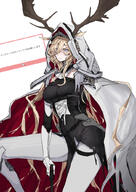 antlers artist:piro_nishiki beauty_mark blonde_hair blue_eyes character:viviana_(arknights) hair_down_the_middle in-series_category:elafia in-series_category:kazimierz in-series_category:leithanien japanese_text long_hair series:arknights // 595x842 // 358KB