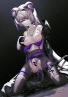 animal_ears artist:iumu character:lin_(arknights) crotchless ear_piercings in-series_category:lungmen in-series_category:zalak large_areolae lingerie pee pink_eyes pink_hair rat_ears rat_girl series:arknights short_hair torn_clothing torn_stockings // 1250x1768 // 1.8MB