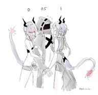 anger_vein artist:hill_chuchu character:ch'en_(arknights) character:ch'en_the_dawnstreak_(arknights) character:doctor_(arknights) dragon_girl dragon_horns dragon_tail ffm flushed_face horns in-series_category:lung in-series_category:lungmen red_eyes series:arknights series:blue_archive short_shorts tail twin_tails // 2048x1971 // 264KB