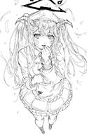 artist:indinu character:fuuka_(blue_archive) demon_horns flushed_face horns in-series_category:gehenna_academy in-series_category:school_lunch_club long_hair monochrome pov series:blue_archive // 860x1333 // 168KB
