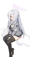 artist:Patanda beauty_mark bird_girl character:suzumi_(blue_archive) flushed_face halo head_wings in-series_category:trinity_general_school in-series_category:trinity_vigilante_crew long_hair red_eyes series:blue_archive thigh_squish white_hair // 3377x6340 // 5.4MB