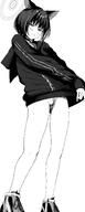 animal_ears artist:daiji_pt cat_ears cat_girl character:kazusa_(blue_archive) flushed_face halo in-series_category:after_school_sweets_club in-series_category:trinity_general_school monochrome peek pubic_hair series:blue_archive shirt_only short_hair teasing two-tone_hair // 1098x2742 // 576KB