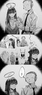 artist:hxd9585 character:rio_(blue_archive) character:sensei_(blue_archive) comic halo hand_holding in-series_category:millenium_science_school in-series_category:seminar long_hair mechanical_halo monochrome series:blue_archive wedding_dress // 1000x2263 // 985KB