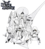 artist:ryuichizzz blindfold character:ein_(blue_archive) character:malkuth_(blue_archive) character:ohr_(blue_archive) character:sof_(blue_archive) face_mask hair_covering_eye headphones in-series_category:decagrammaton long_hair series:blue_archive series:monster_hunter short_hair twin_tails white_hair white_skin yellow_eyes // 1087x1181 // 472KB
