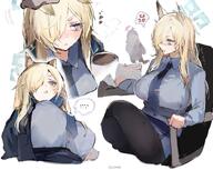 anger_vein animal_ears artist:u_usaka blonde_hair blue_eyes blue_hair character:fubuki_(blue_archive) character:kanna_(blue_archive) dog_ears dog_girl flushed_face hair_covering_eye halo headpat in-series_category:public_peace_bureau in-series_category:public_safety_bureau in-series_category:valkyrie_police_school long_hair red_eyes series:blue_archive sharp_teeth // 2048x1630 // 329KB