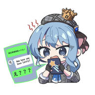 @_@ artist:a_attoo blue_eyes blue_hair character:hoshimachi_suisei chibi english_text in-series_category:generation_0 in-series_category:hololive_japan japanese_text series:hololive // 1183x1183 // 565KB