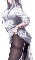 artist:MoLi character:noa_(blue_archive) flushed_face halo in-series_category:millenium_science_school in-series_category:seminar lingerie long_hair mechanical_halo peek series:blue_archive skirt_lift white_hair // 1560x2624 // 328KB