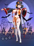artist:mizi_kayo black_hair character:rio_(blue_archive) halo in-series_category:millenium_science_school in-series_category:seminar jiangshi mechanical_halo nipple_slip red_eyes series:blue_archive thigh_squish // 3072x4096 // 1.9MB