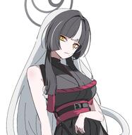 artist:kyurosuku beauty_mark black_hair character:azami_(blue_archive) halo in-series_category:allied_hyakkiyako_academy in-series_category:nature's_beauty_club long_hair series:blue_archive two-tone_hair white_hair yellow_eyes // 2307x2364 // 280KB