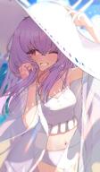 artist:Patanda character:atsuko_(blue_archive) character:atsuko_(swimsuit)_(blue_archive) halo in-series_category:arius_satellite_school in-series_category:arius_squad long_hair purple_hair red_eyes series:blue_archive sun_hat swimsuit // 3919x6718 // 15MB