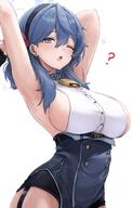 armpit artist:gabang blue_eyes blue_hair character:ako_(blue_archive) hair_accessories halo in-series_category:gehenna_academy in-series_category:prefect_team series:blue_archive side_boob stretching // 2145x3353 // 524KB
