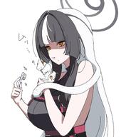 artist:kyurosuku beauty_mark black_hair character:azami_(blue_archive) halo in-series_category:allied_hyakkiyako_academy in-series_category:nature's_beauty_club japanese_text long_hair series:blue_archive shadow_over_eyes two-tone_hair white_hair yellow_eyes // 2635x2857 // 357KB