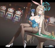 artist:helandyck beauty_mark blonde_hair blue_eyes bunny_suit character:asuna_(blue_archive) character:asuna_(bunny)_(blue_archive) halo in-series_category:cleaning_&_clearing in-series_category:millenium_science_school leotard long_hair rabbit_ears series:blue_archive // 2892x2500 // 555KB