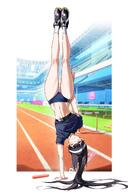 alternate_outfit artist:woo_ddong black_hair bloomers character:sumire_(blue_archive) halo in-series_category:athletics_training_club in-series_category:millenium_science_school long_hair midriff ponytail purple_eyes series:blue_archive sports_wear v // 2730x4096 // 580KB