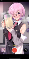 artist:kippuru bukkake camera_pov character:mash_(fate) condom drinking_cum flushed_face glasses hair_covering_eye pink_hair purple_eyes series:fate short_hair steaming_body used_condom // 596x1208 // 474KB
