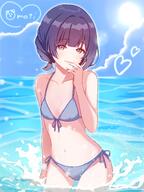 alternate_outfit artist:omochi beauty_mark blue_eyes character:hataya_misuzu_(gakuen_idolmaster) purple_hair series:gakuen_idolmaster series:idolmaster short_hair swimsuit // 2304x3072 // 2.1MB