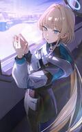 artist:flatshi blonde_hair blue_eyes bodysuit character:toki_(battle)_(blue_archive) character:toki_(blue_archive) in-series_category:cleaning_&_clearing in-series_category:millenium_science_school in-series_category:super_phenomenon_task_force long_hair ponytail series:blue_archive // 2463x3936 // 1006KB