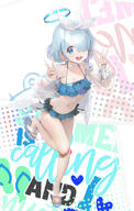 alternate_outfit artist:drive_shot blue_eyes blue_hair character:arona_(blue_archive) double_v hair_bow hair_braid hair_covering_eye halo in-series_category:schale in-series_category:shittim_chest series:blue_archive short_hair swimsuit v // 2048x3219 // 1.8MB