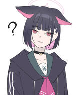 animal_ears artist:hoffun_2 black_hair cat_ears cat_girl character:kazusa_(blue_archive) halo in-series_category:after_school_sweets_club in-series_category:trinity_general_school pink_eyes pink_hair series:blue_archive short_hair two-tone_hair // 731x896 // 242KB