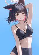 alternate_outfit animal_ears armpit artist:momoca black_hair cat_ears cat_girl character:kazusa_(blue_archive) halo in-series_category:after_school_sweets_club in-series_category:trinity_general_school pink_eyes pink_hair series:blue_archive short_hair swimsuit two-tone_hair // 2480x3508 // 4.2MB