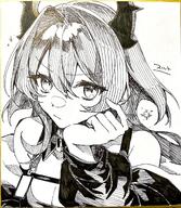 artist:goma74_umai character:surtr_(arknights) demon_horns horns in-series_category:sarkaz meta:traditional_art monochrome series:arknights // 1780x2048 // 801KB