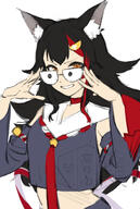 animal_ears artist:karakarashin black_hair character:ookami_mio glasses hair_accessories in-series_category:gamers in-series_category:hololive_japan long_hair meta:work-in-progress orange_eyes series:hololive wolf_ears wolf_girl // 1050x1560 // 605KB