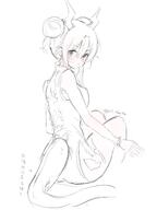 artist:hill_chuchu character:ch'en_(ageless_afterglow)_(arknights) character:ch'en_(arknights) cheongsam chinese_text dragon_girl dragon_horns dragon_tail flushed_face hair_bow horns in-series_category:lung in-series_category:lungmen monochrome series:arknights short_hair tail // 1536x2048 // 137KB