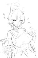 artist:kyurosuku beauty_mark character:niya_(blue_archive) closed_eyes demon_horns halo horns in-series_category:allied_hyakkiyako_academy in-series_category:yin-yang_club japanese_text monochrome series:blue_archive short_hair teasing // 662x1027 // 79KB