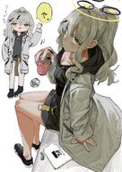 artist:his2l character:hare_(blue_archive) green_eyes halo in-series_category:millenium_science_school in-series_category:veritas japanese_text long_hair ponytail series:blue_archive white_hair // 1448x2048 // 411KB