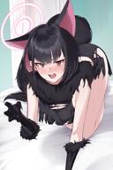 animal_ears artist:esto_0079 black_hair cat_ears cat_girl character:kazusa_(blue_archive) character:kazusa_(halloween)_(blue_archive) flushed_face halo in-series_category:after_school_sweets_club in-series_category:trinity_general_school pink_eyes pink_hair series:blue_archive two-tone_hair werewolf_costume // 958x1442 // 146KB
