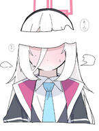 artist:rea_dome character:key_(blue_archive) cock_shock flushed_face hair_down_the_middle halo in-series_category:game_development_department in-series_category:millenium_science_school japanese_text long_hair penis_over_face series:blue_archive steaming_body sweaty white_hair // 1377x1820 // 570KB