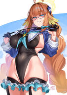 artist:okitakun_g65 bird_girl character:shimiko_(blue_archive) character:shimiko_(magical)_(blue_archive) glasses halo head_wings high-cut_leotard in-series_category:library_committee in-series_category:trinity_general_school leotard magical_girl series:blue_archive shadow_over_eyes // 848x1200 // 755KB